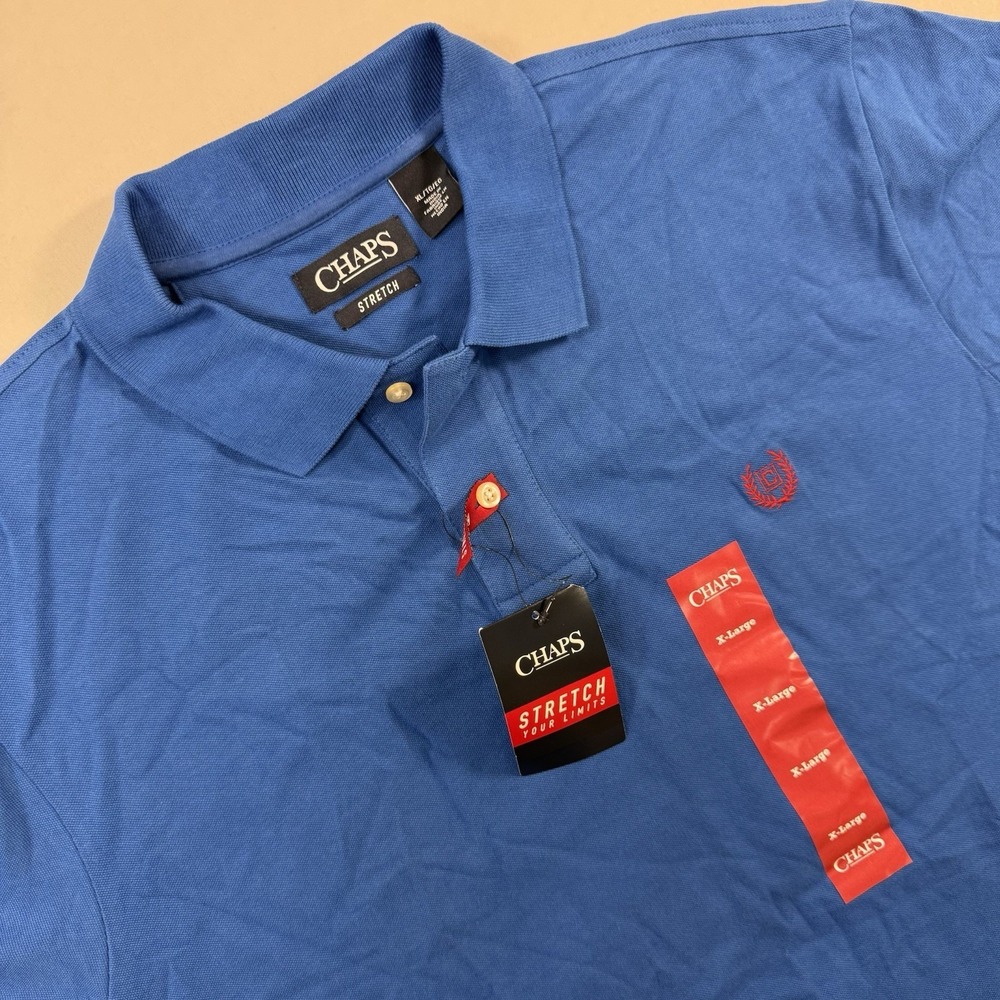 NWT Chaps Stretch Polo Shirt Mens XL Blue Short Sleeve Casual Golf Cotton